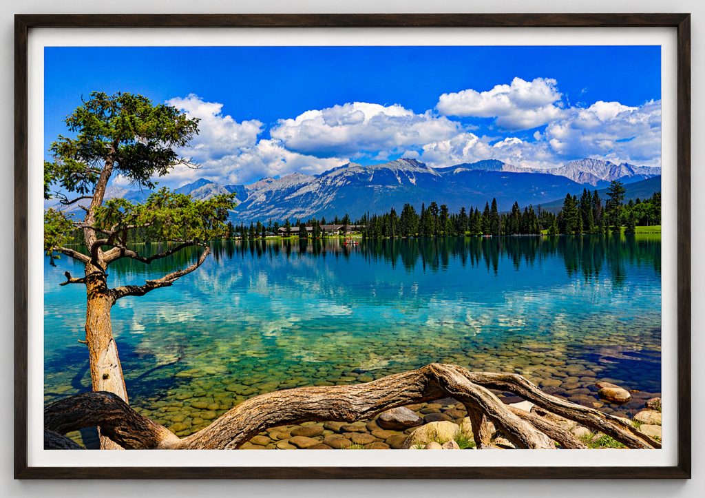 Lake Beauvert Reflections
Jasper National Park
July 4, 2023
On a calm summer evening, I found myself drawn to the quiet symmetry of Lake Beauvert, where the world seemed to pause and mirror itself. The Fairmont Lodge sat gently along the shoreline, framed by the Maligne Range rising with quiet authority behind it. What held me was the stillness—the way the water carried every detail with such clarity that it felt less like a reflection and more like a second, parallel scene.