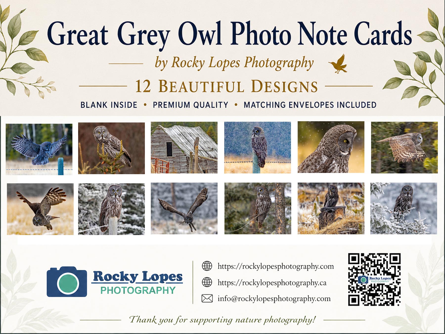 Great Grey Owl Photo Note Card Collection (Box of 12) - Image 2