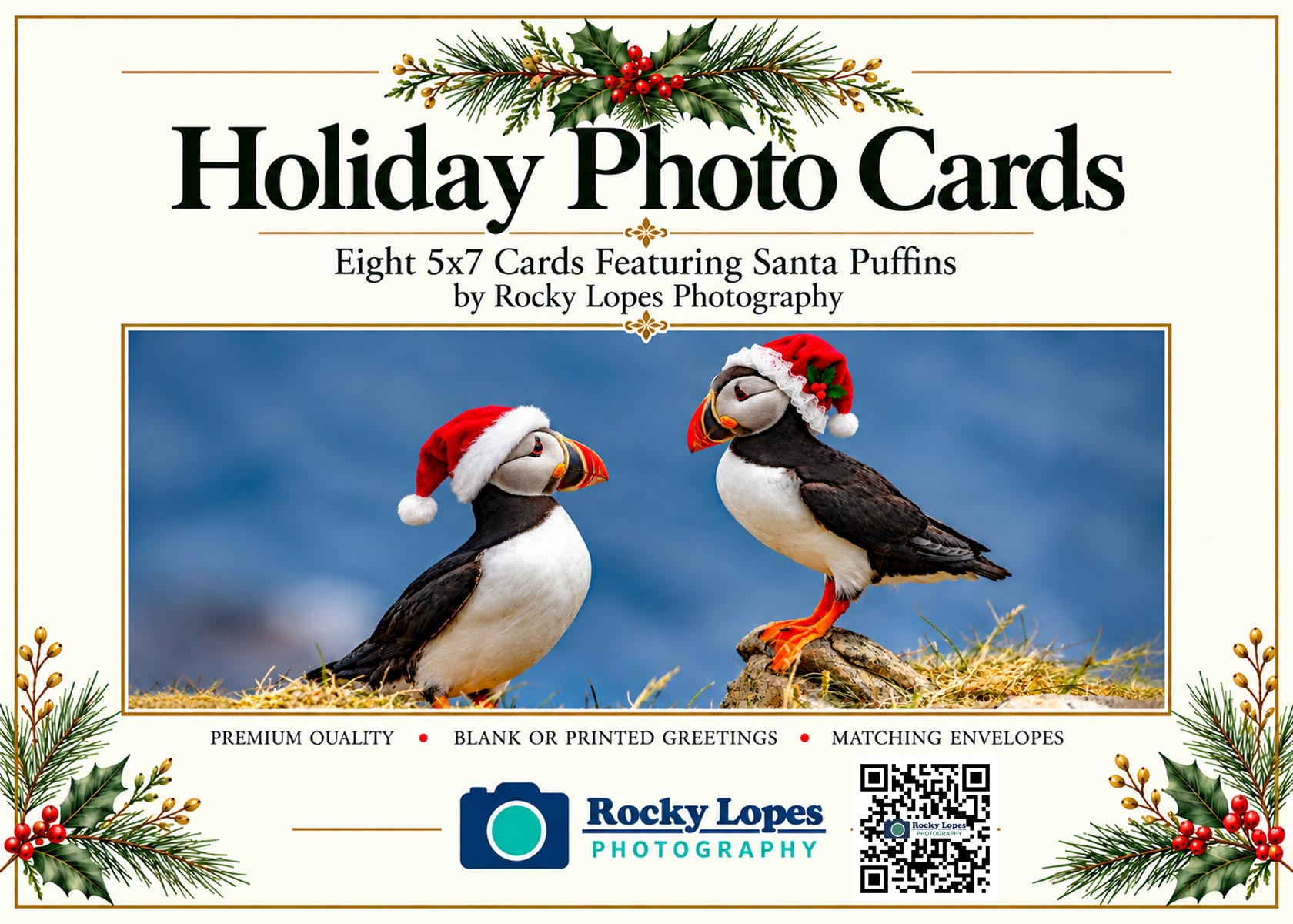 Holiday Santa Puffin Photo Cards, Box of 8 - Image 2